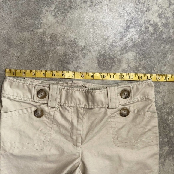 Ann Taylor Pants Womens Size 4 Tan Lindsay Crop Ankle Chino Mid Rise‎ Buttons - Picture 2 of 9
